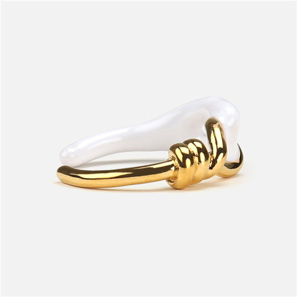 Gold Plated Contrast Knot Open Ring-White