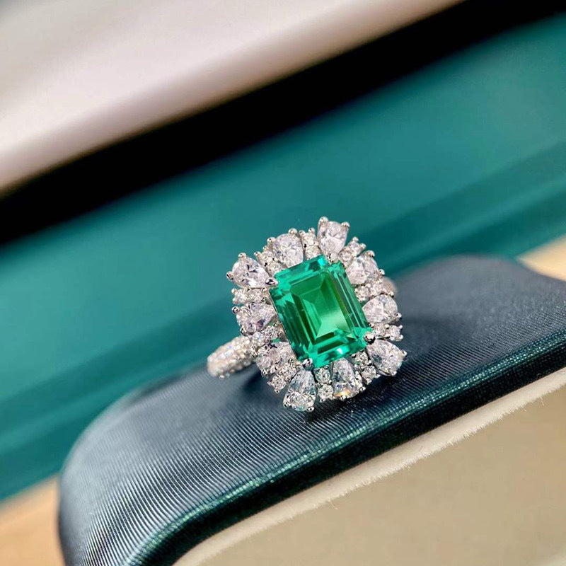 Square Inlay Cut Around Emerald Ring