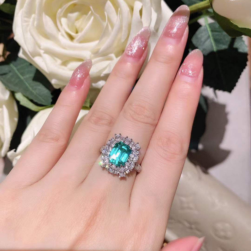 Square Inlay Cut Around Emerald Ring