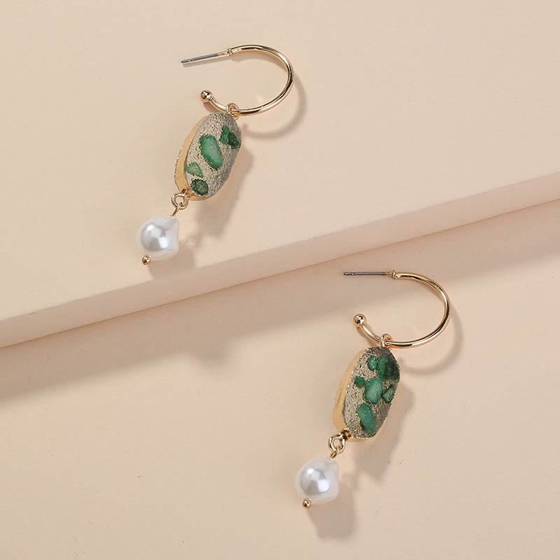 Fresh Green Crystal Cluster C-shaped Earrings