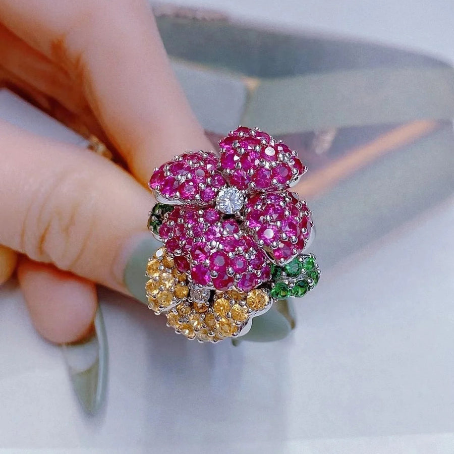 “Romantic Garden” Flower Inlay Cut Ring