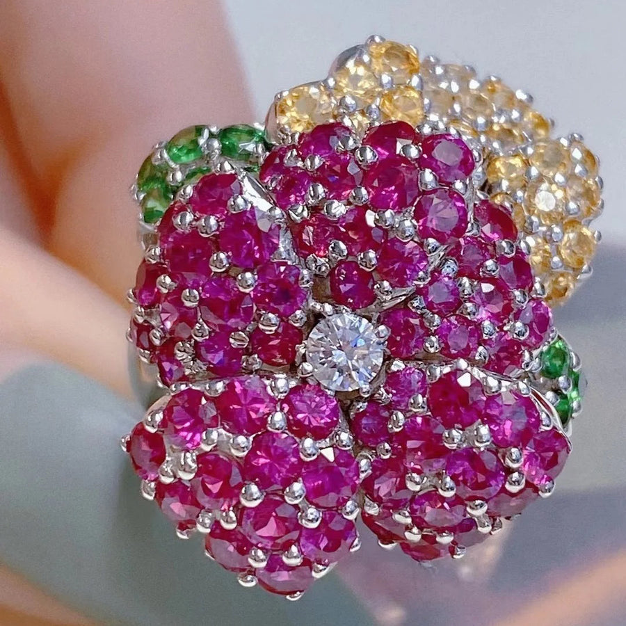 “Romantic Garden” Flower Inlay Cut Ring