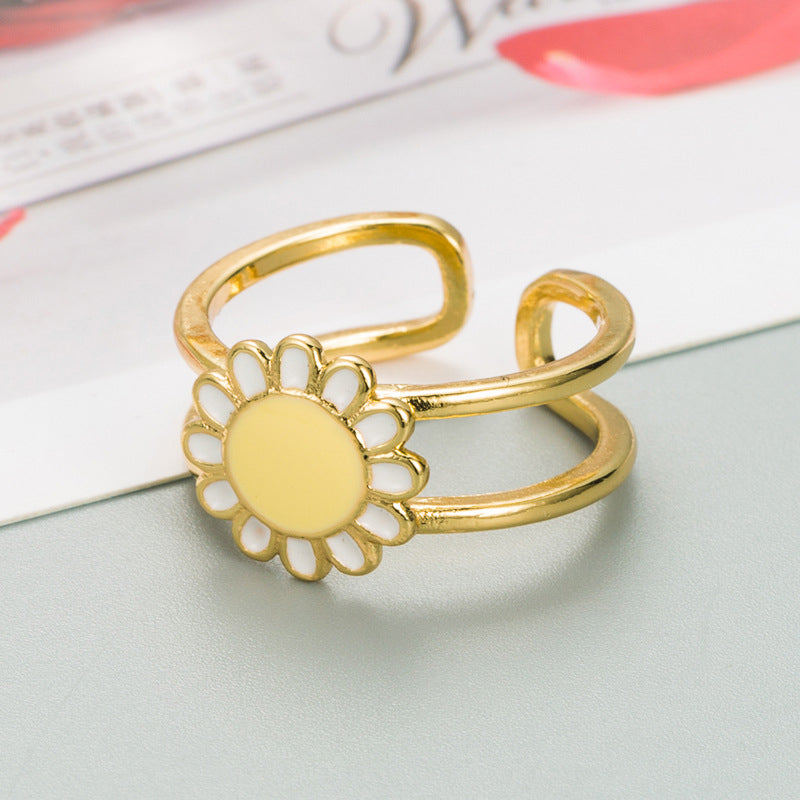 Flower Double Halo Open Ring