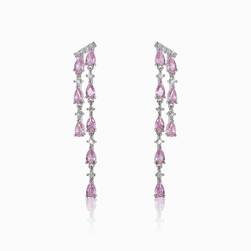 Pink Long Tassel Marquise Cut Earrings