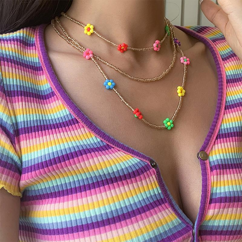 Color Flower Beads Necklace Set