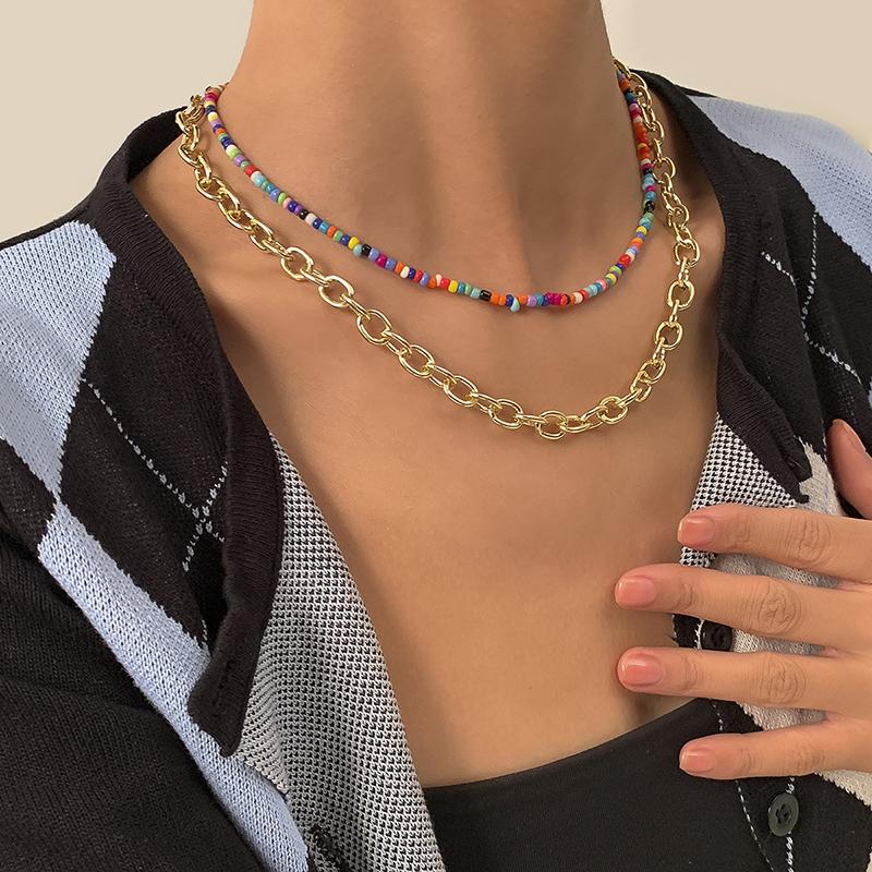Colorful Beads Metal Necklace