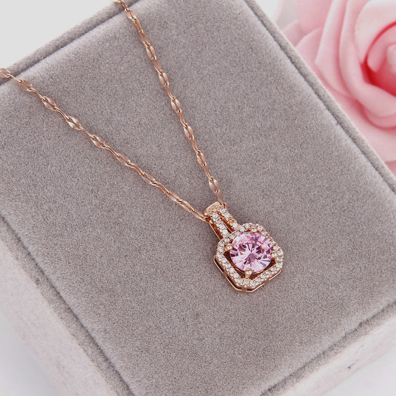 Square Amethyst Cut Inlay Necklace