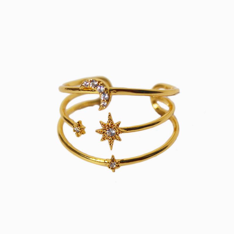 Star and Moon Line Ring