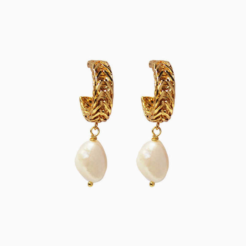 French Baroque Pearl C Shape Hoop Earrings