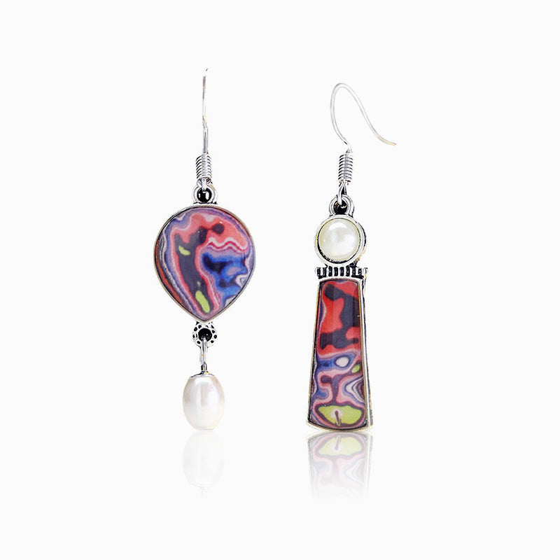Colored Glass Freshwater Pearl Earrings