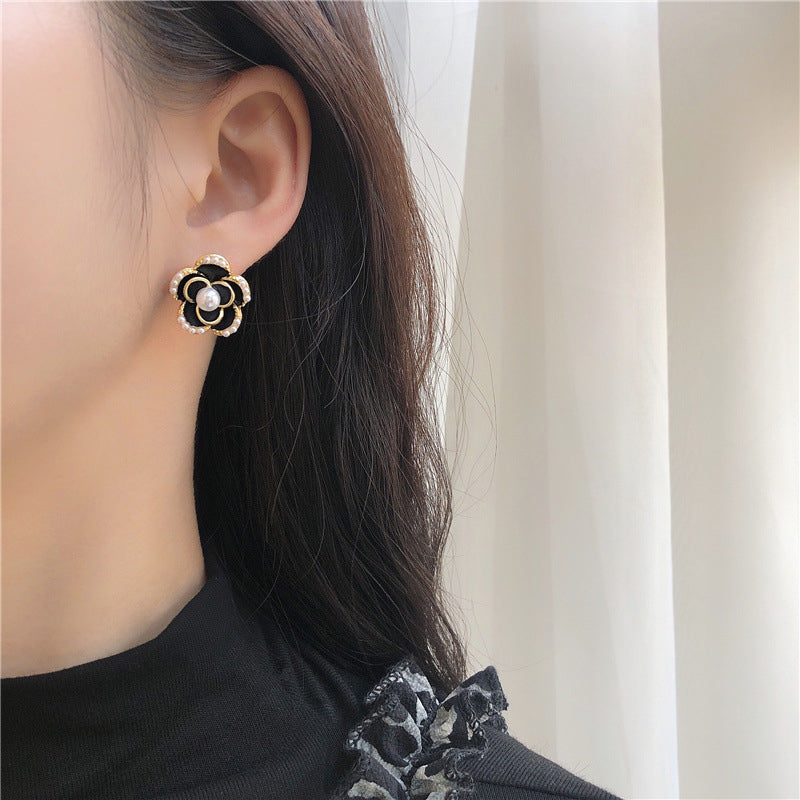 Night Camellia Alloy Stud Earrings