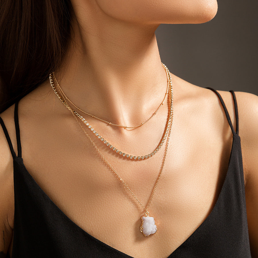 White Stone Stacked Necklace