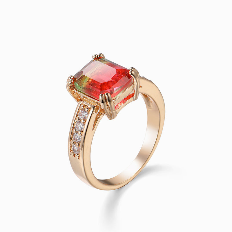Red Tourmaline Square Cut Ring