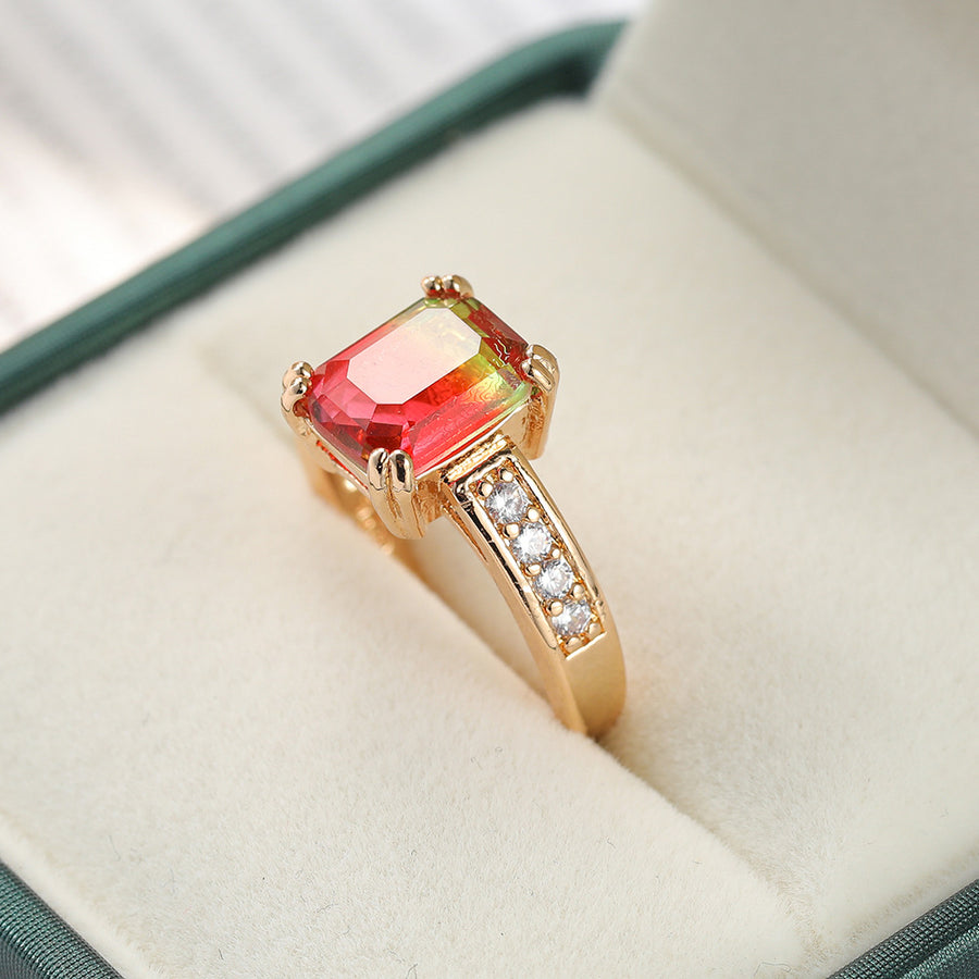 Red Tourmaline Square Cut Ring
