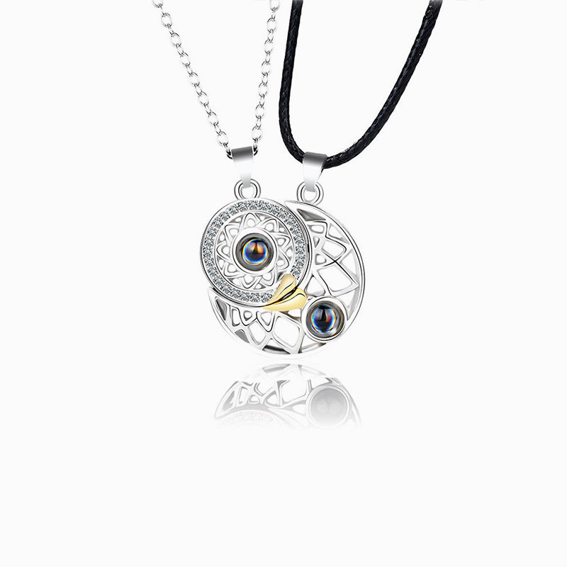 Sun& Moon Couple Magnet Projection Pendant Necklace