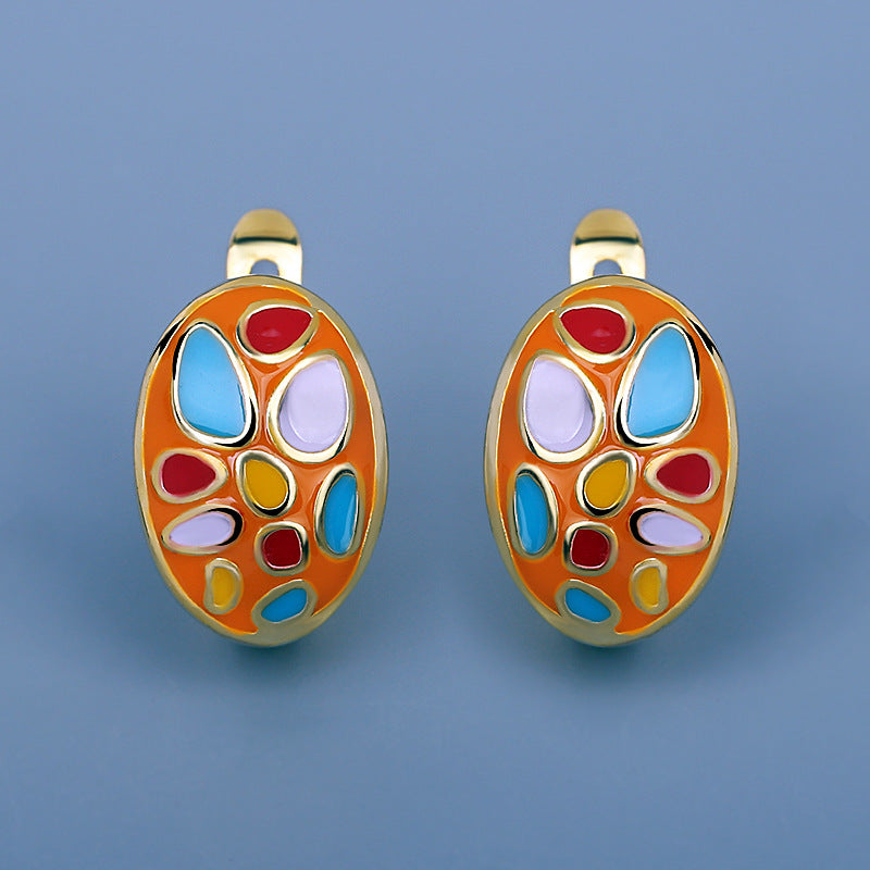 Gold Candy Colored Enamel Earrings