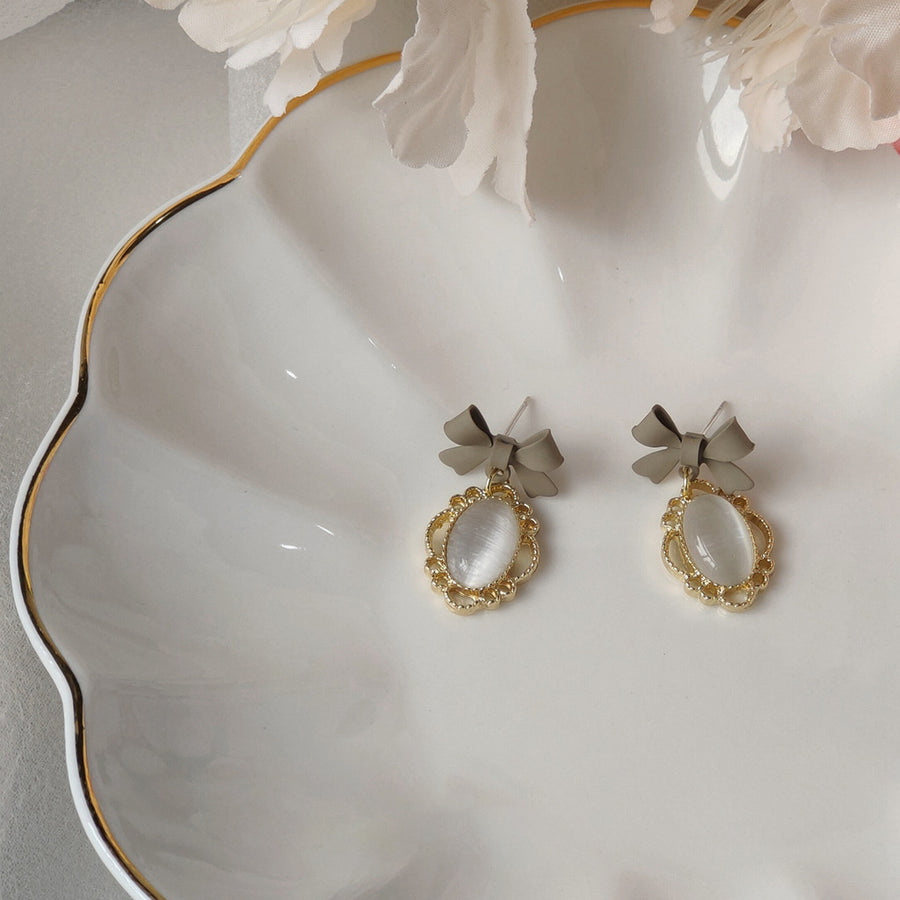 Opal Bow Alloy Stud Earrings