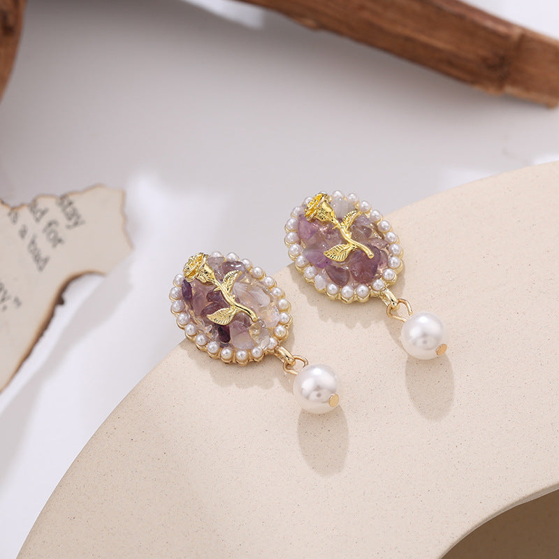 Baroque Court Style Purple Roses Earrings