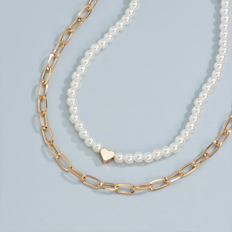 Simple Heart Pearl Chain Necklace