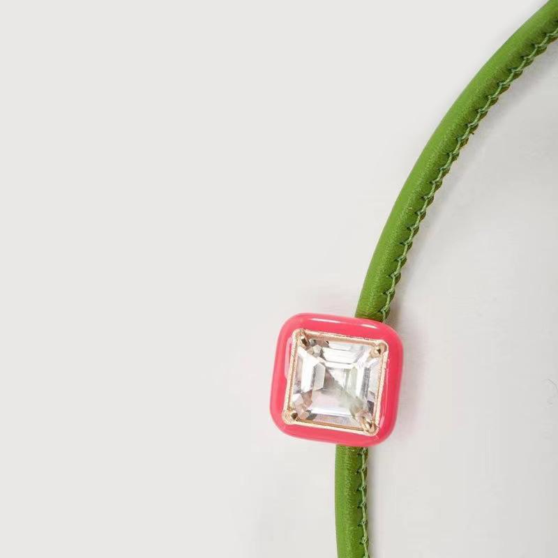 Candy Leather Solitaire Necklace-Square