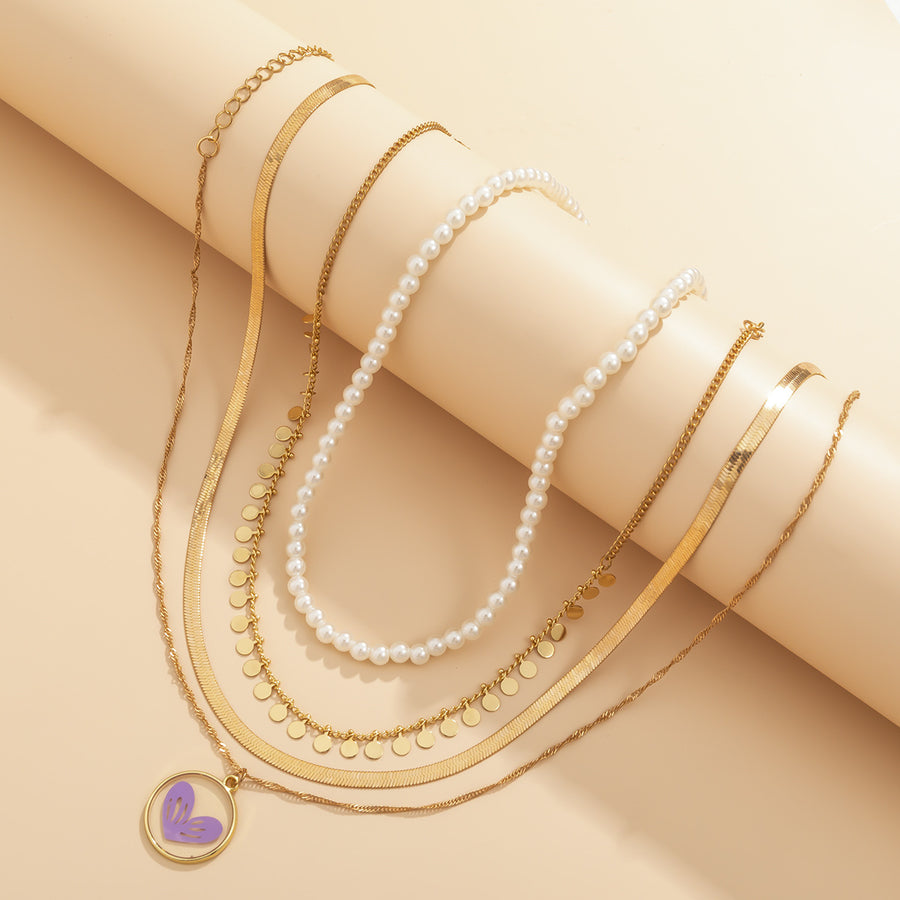 Purple Love Tag Stacked Necklace