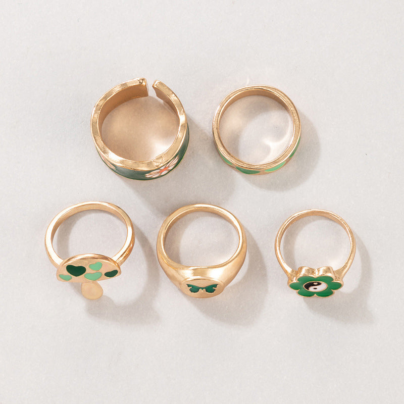 Taiji Signet Ring 5 Pack Set-Green