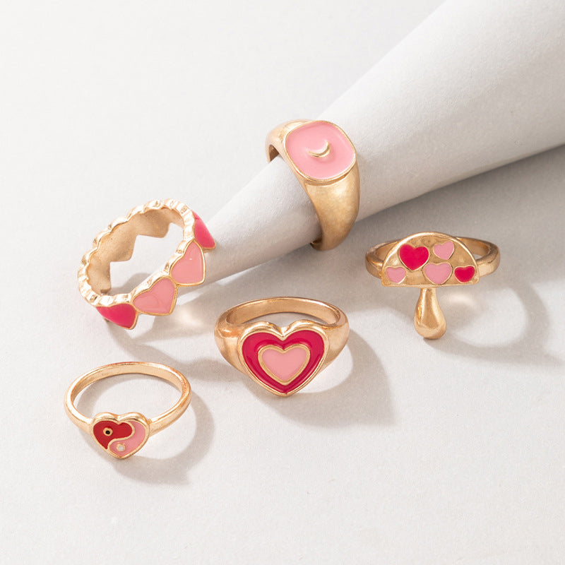 Taiji Signet Ring 5 Pack Set-Pink