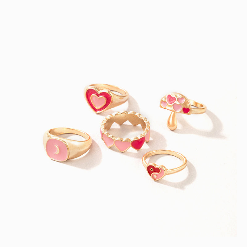 Taiji Signet Ring 5 Pack Set-Pink