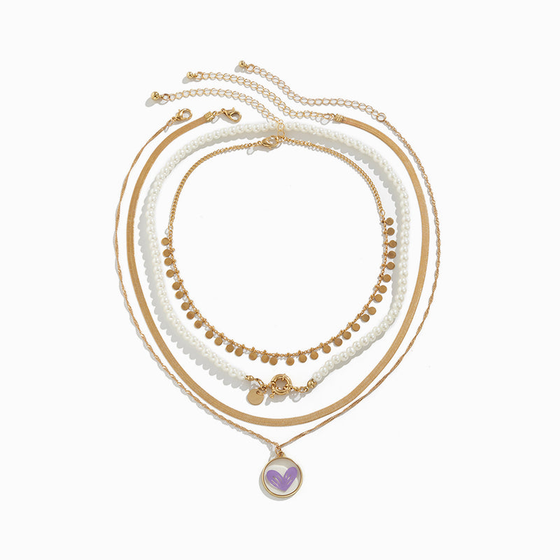 Purple Love Tag Stacked Necklace