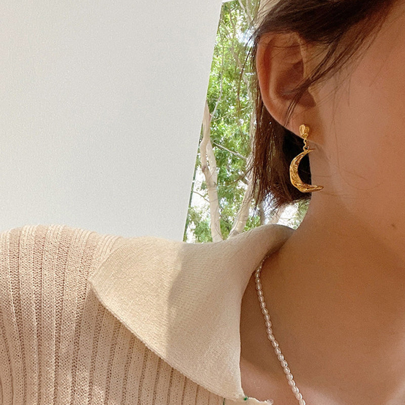 Colored Stone Moon Earrings