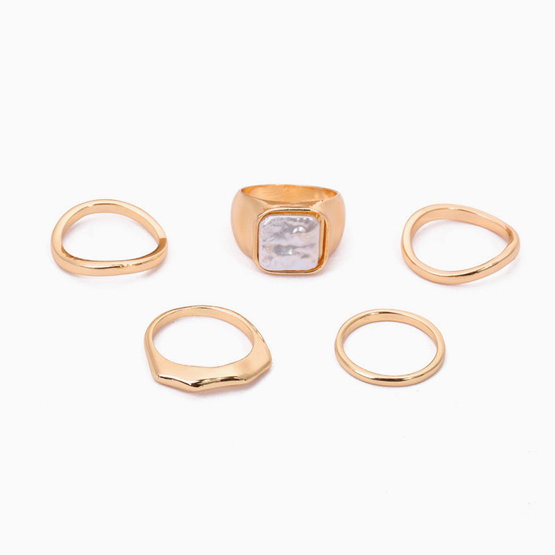 Artsy Polished Ring Set-5 Pack