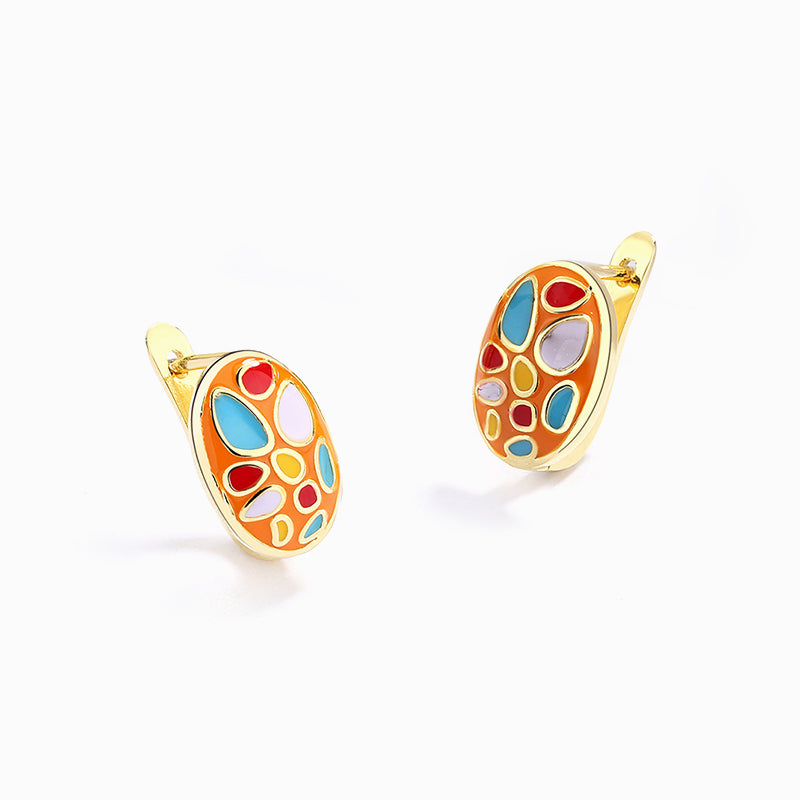 Gold Candy Colored Enamel Earrings