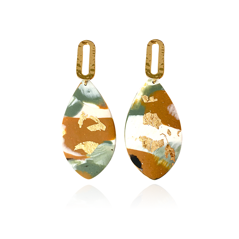 Marble Pattern Earrings-Leaf
