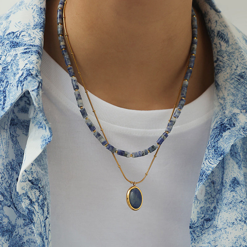 Blue Rendered Natural Stone Necklace
