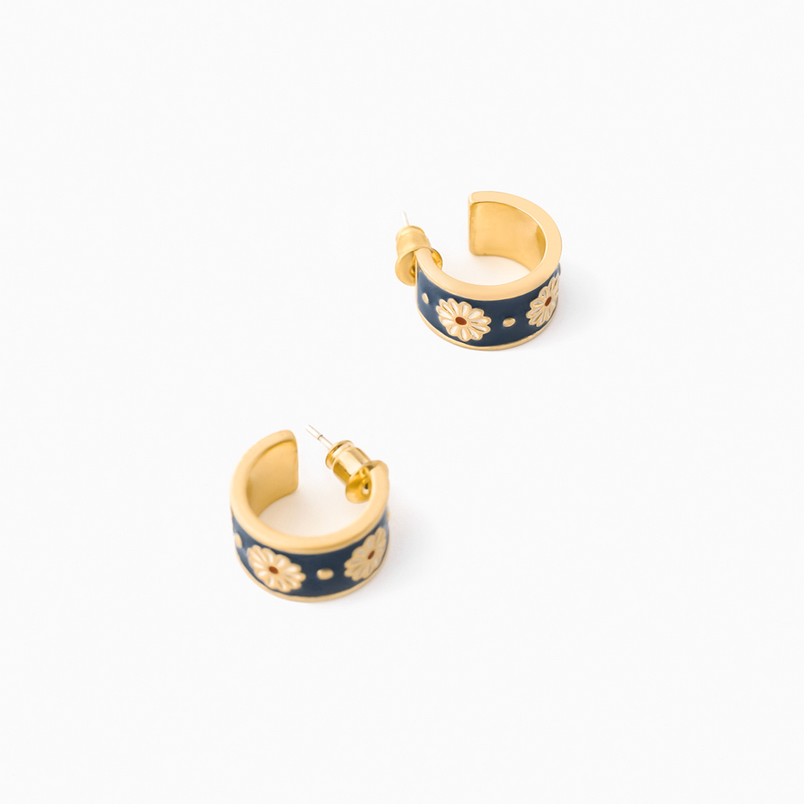 Porcelain Enamel Hoop Earrings-Navy