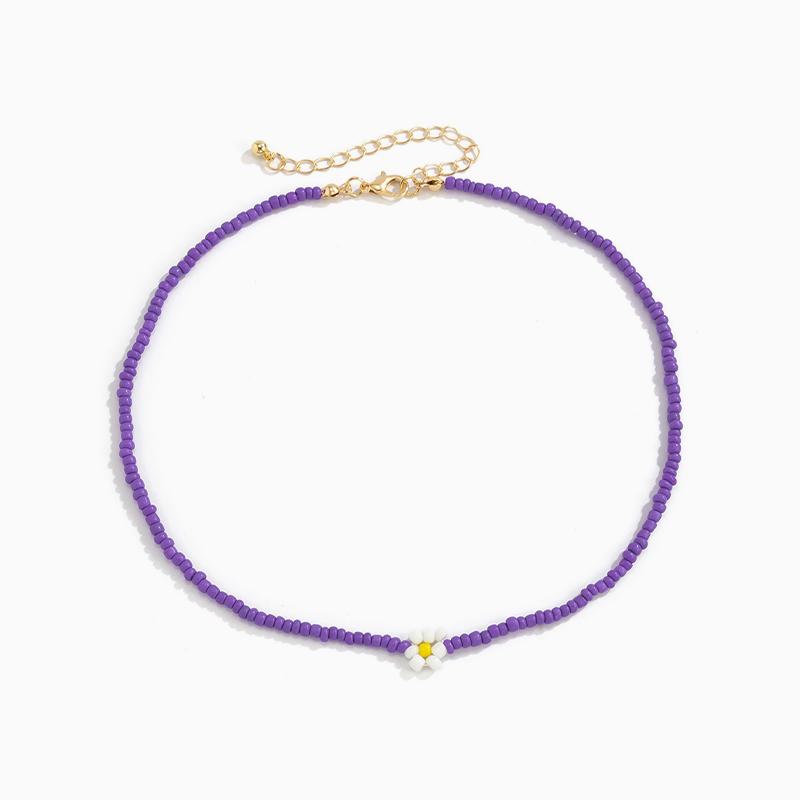 Candy Daisy Beaded Necklace-Violet