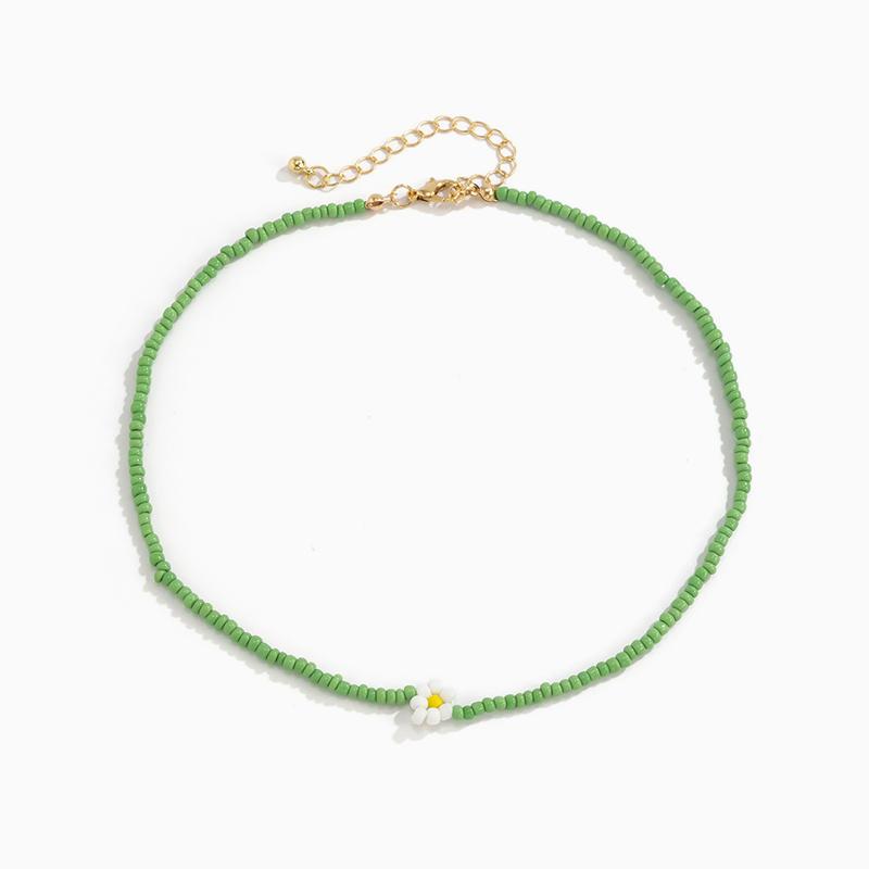 Candy Daisy Beaded Necklace-Green