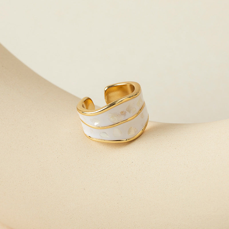 Gold Plated Milk Cream Open Ring-Double Layer