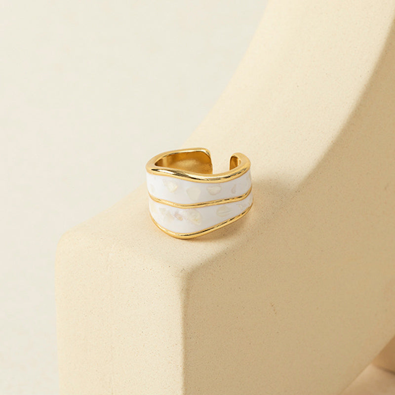 Gold Plated Milk Cream Open Ring-Double Layer