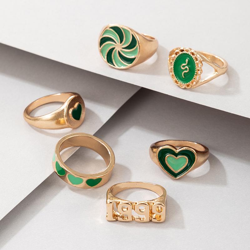 Green Heart Illusion Ring Set-6 Pack