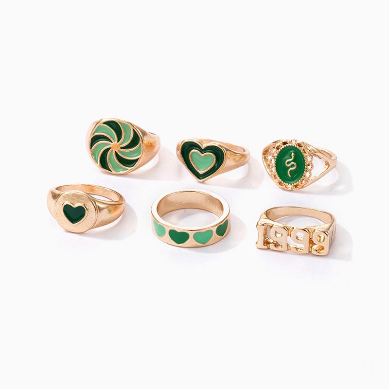 Green Heart Illusion Ring Set-6 Pack
