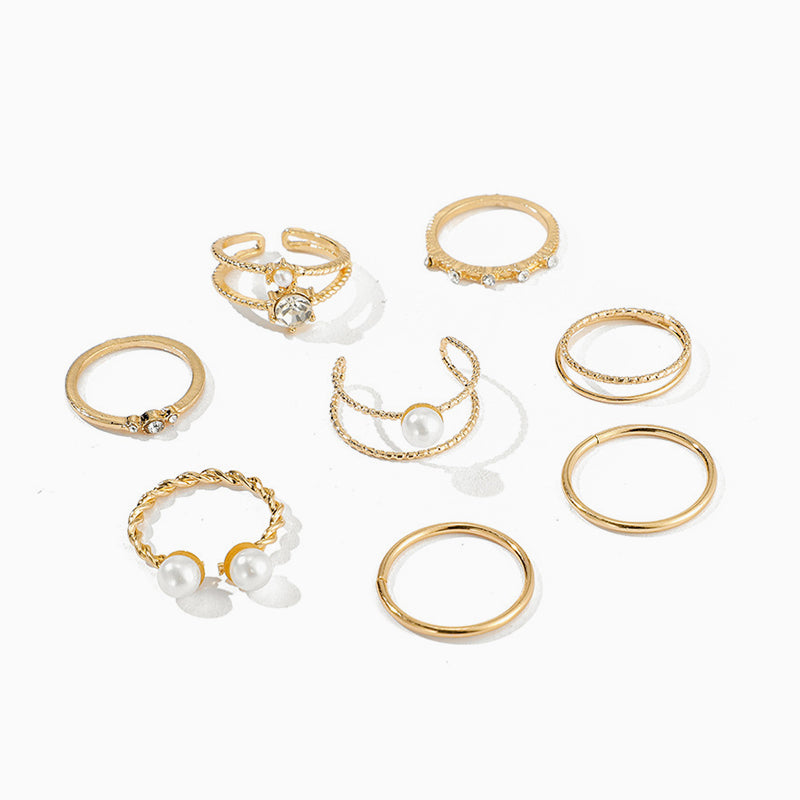 Minimalist Pearl Thin Ring Set-8 Pack