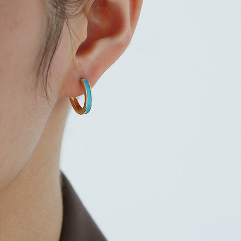 Macaron Circle Alloy Huggie Earrings-Blue
