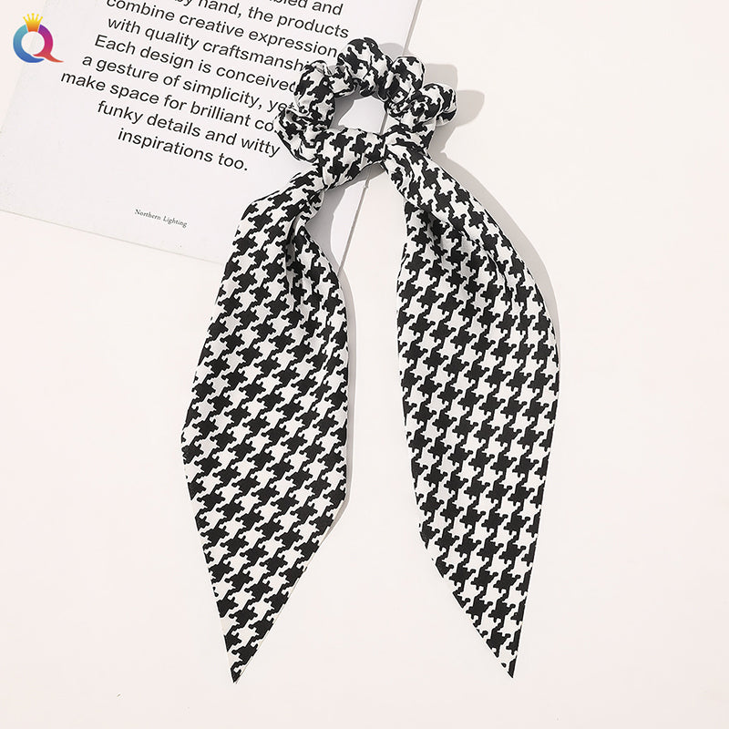 Houndstooth Ribbon Hair Rope-White
