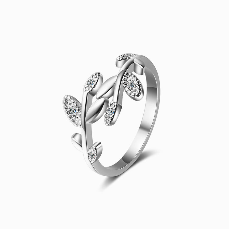 Retro Leaf Diamond Open Ring