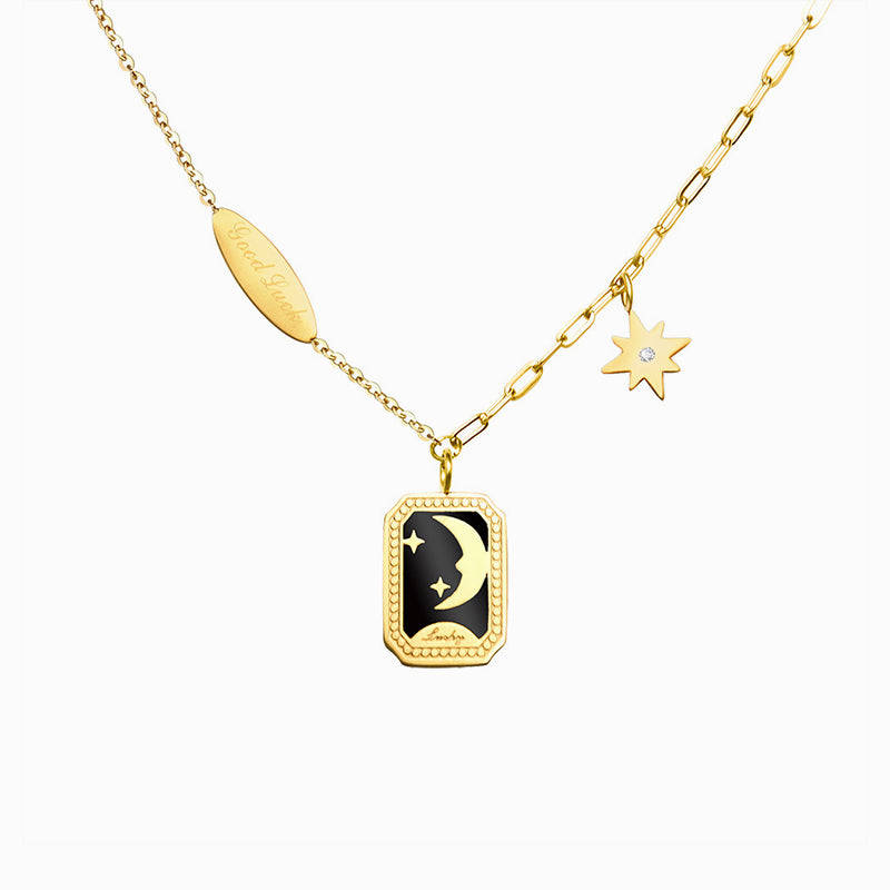 Star and Moon Square Necklace
