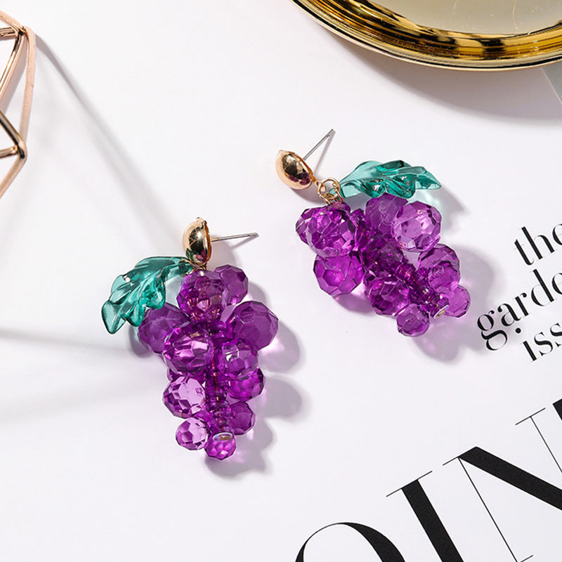 Clear Crystal Purple Grape Earrings