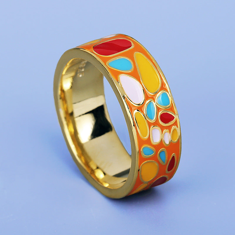 Gold Candy Colored Matching Enamel Ring