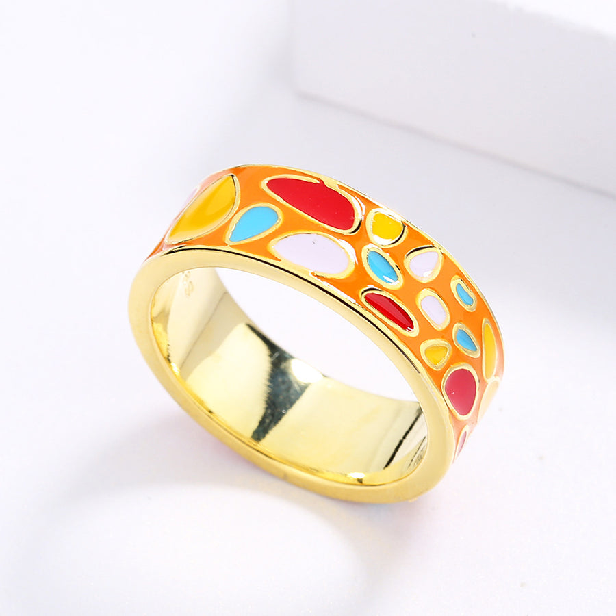 Gold Candy Colored Matching Enamel Ring