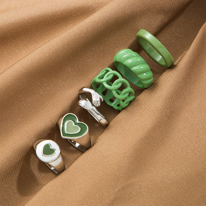 Green Heart Joint Ring Set